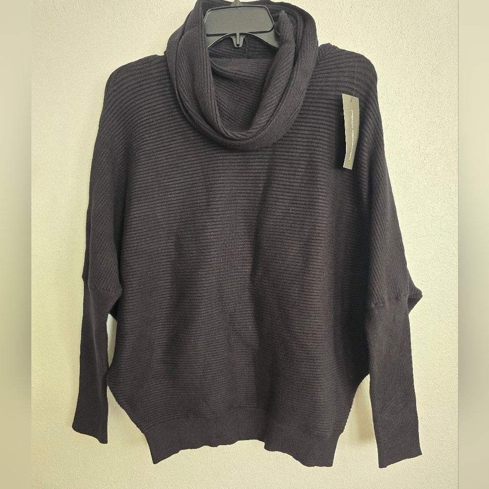 NWT French Connection Cosy Cowl Seam Rib Black Sweater Size Medium